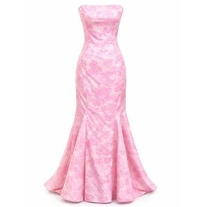 FORE Pink Floral Strapless Midi Dress Mermaid Hem Coquette Barbiecore Formal